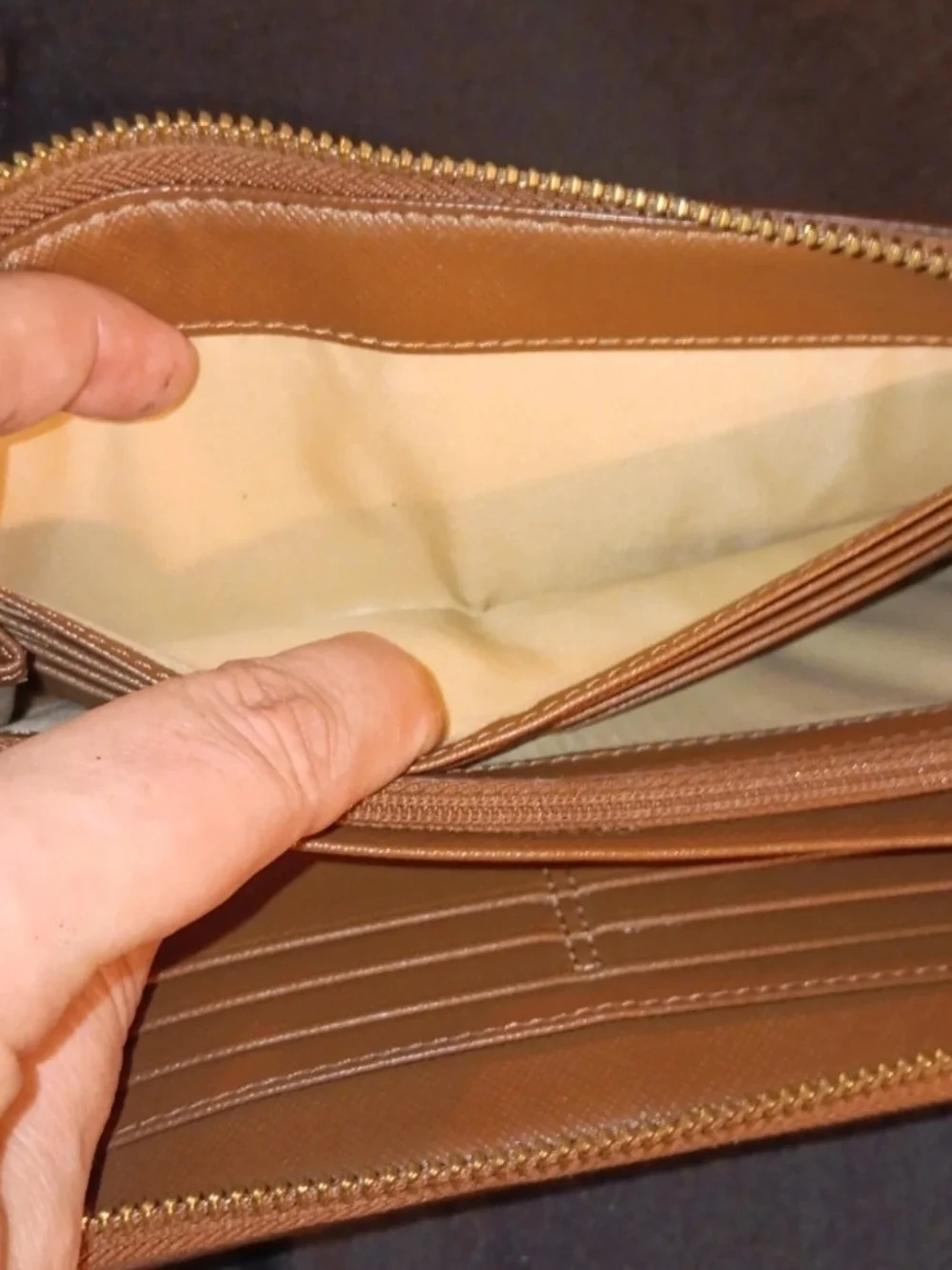 Coach Signature Canvas Tan Double Zipper Wallet
